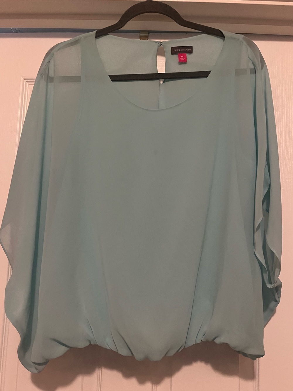 Vince Camuto Light Aqua Chiffon Blouson Top